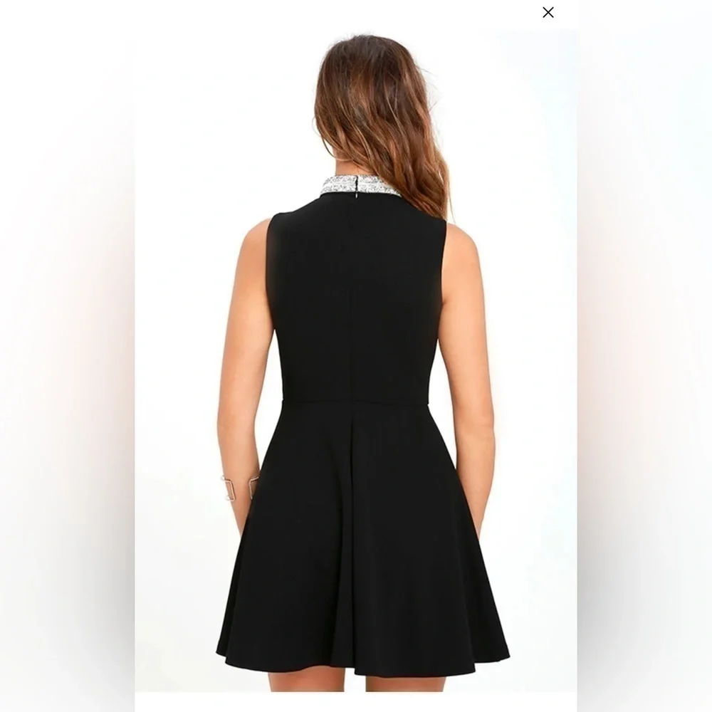 Lulus Embellished Mock Neck Black Skater Dress - Never worn! Size M - Picture 3 of 7